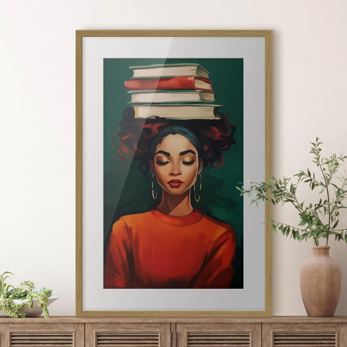 Poster Frau mit Büchern auf dem Kopf f45952