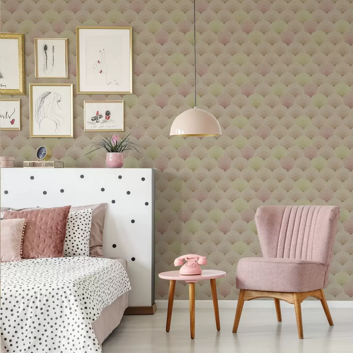 Tapete Art-Déco-Muscheln in Pastelltönen – rhythmisches Muster a00493