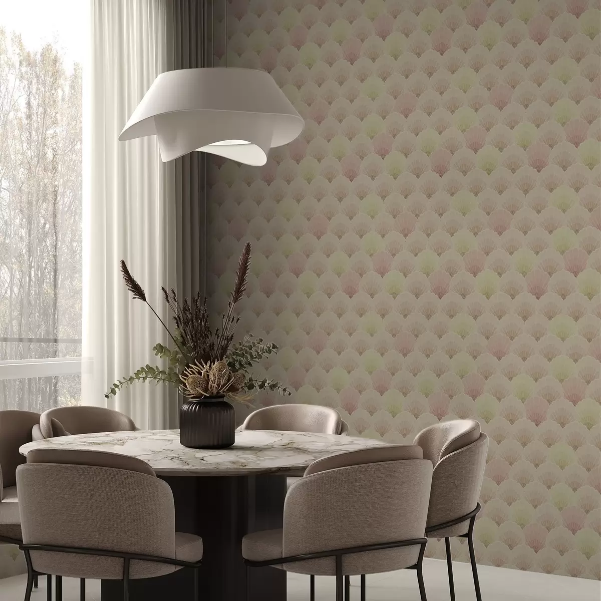 Tapete Art-Déco-Muscheln in Pastelltönen – rhythmisches Muster a00493