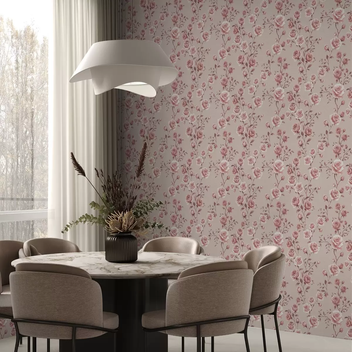 Tapete Pudrige Rosen auf Beige – Vintage-Muster a00497