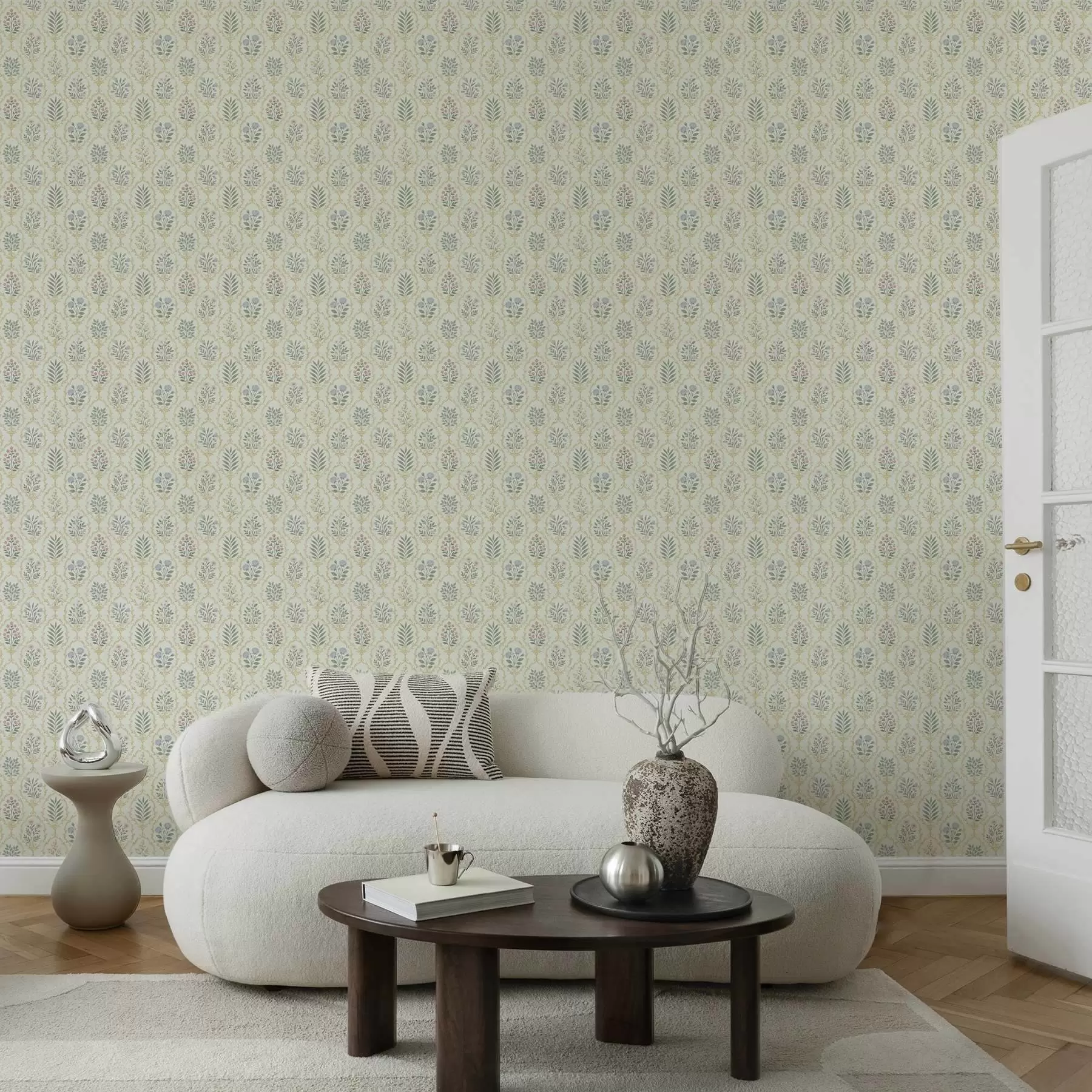 Fototapete Botanische Medaillons in einem Gitter, Pastelltöne a00579