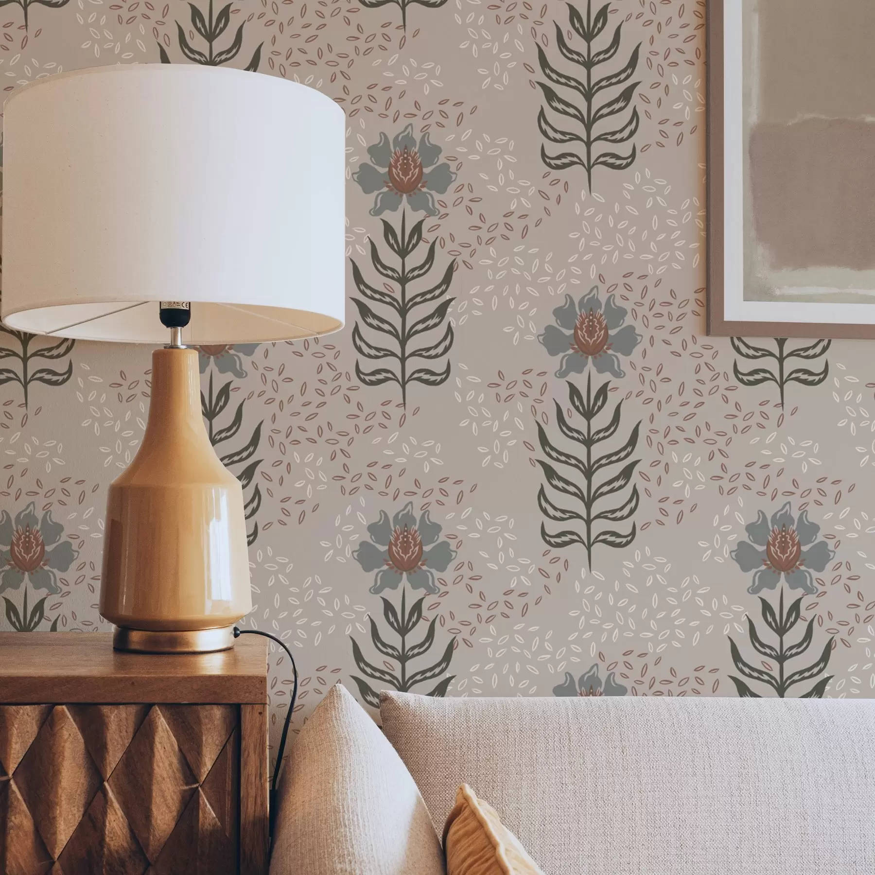 Fototapete Stilisierte Blumen und Samen auf warmem Beige a00604