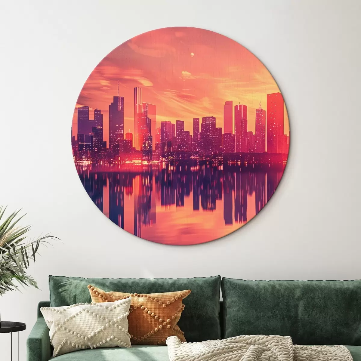 Runde Wandbilder Stadt bei Sonnenuntergang r45658