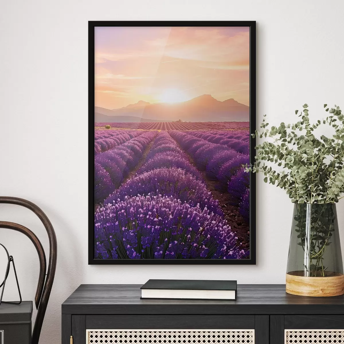 Poster Sonnenuntergang in einem Lavendelfeld f45663