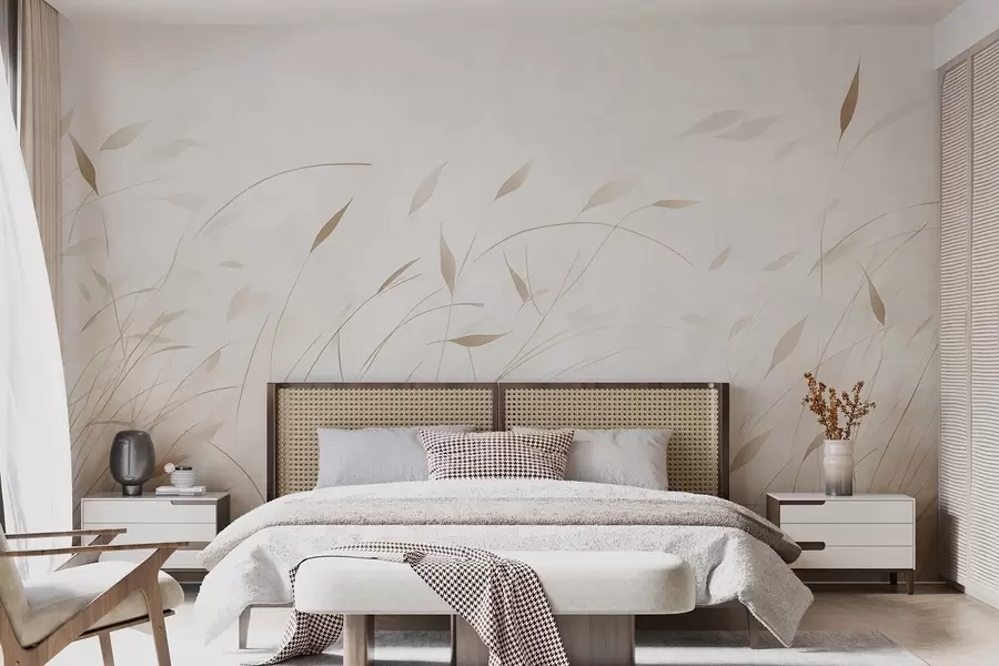 Fototapete Gras im Wind in Aquarellstil in Beigetönen w09331v1