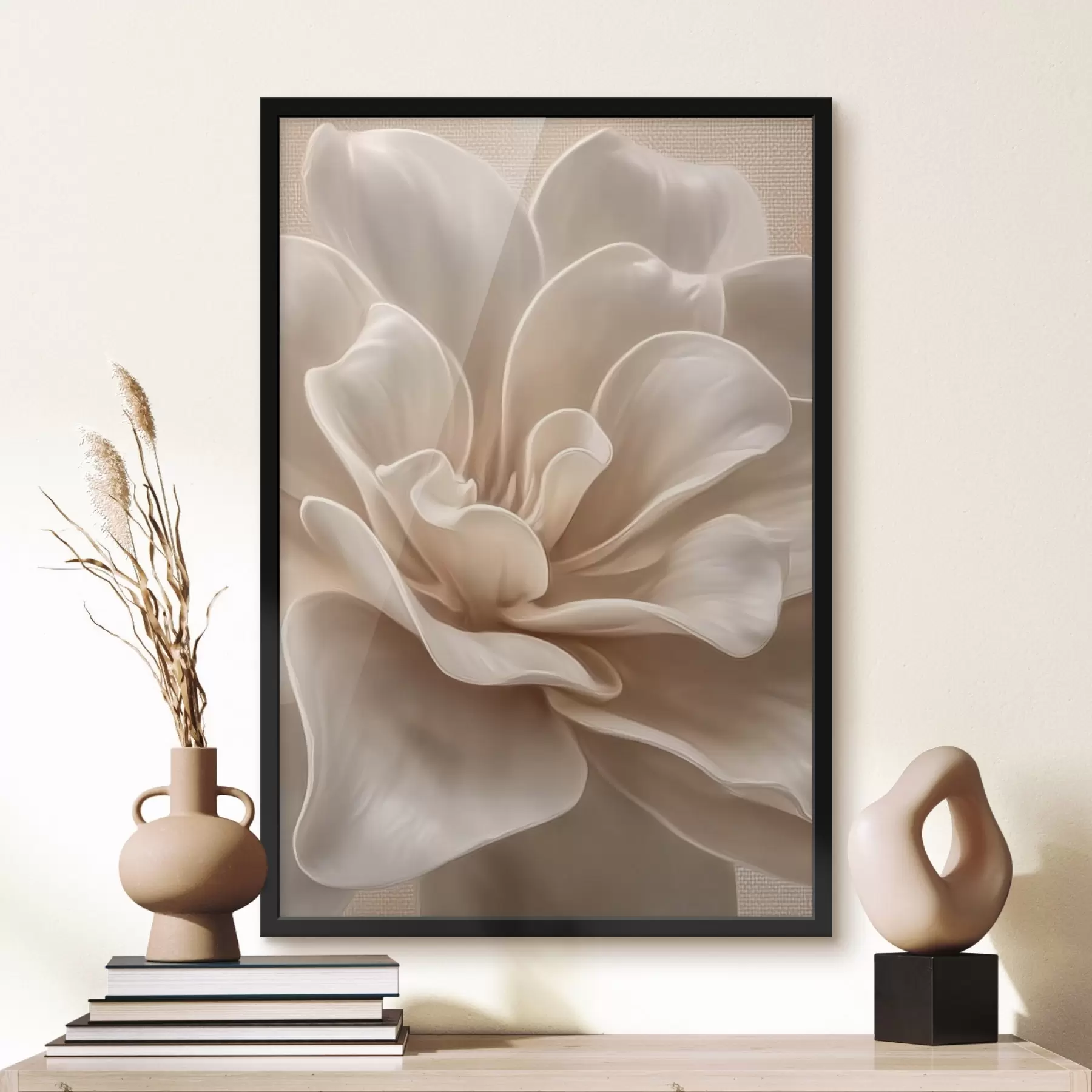 Fototapete Große cremefarbene Blume, weiche Blütenblätter, Makroaufnahme f45874