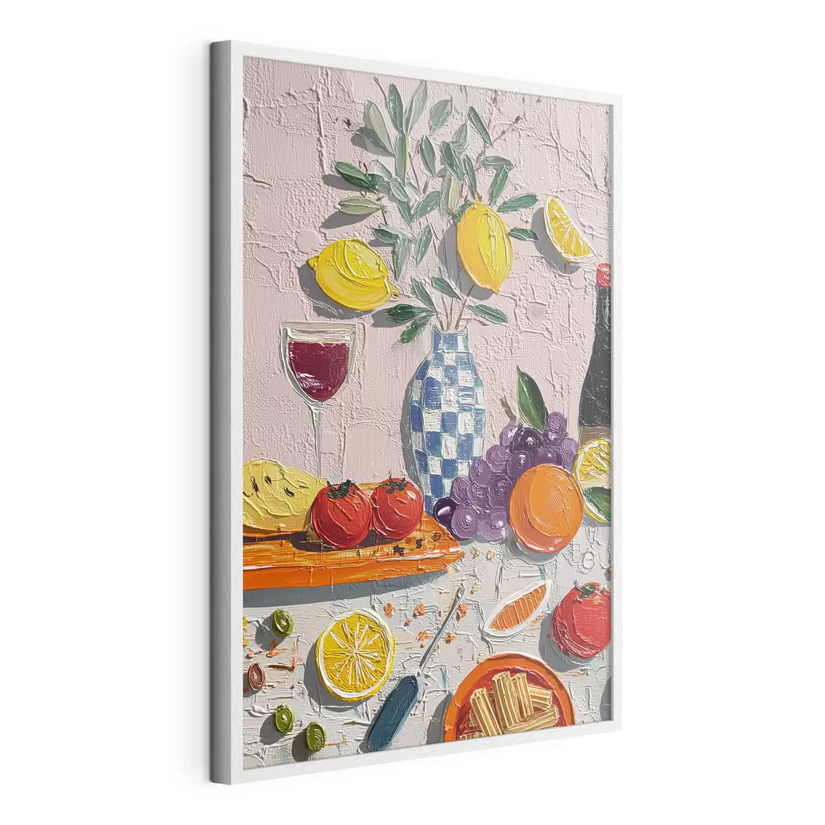 Poster Pastell-Stillleben: Zitronen, Trauben und Tomaten, Impasto f45876