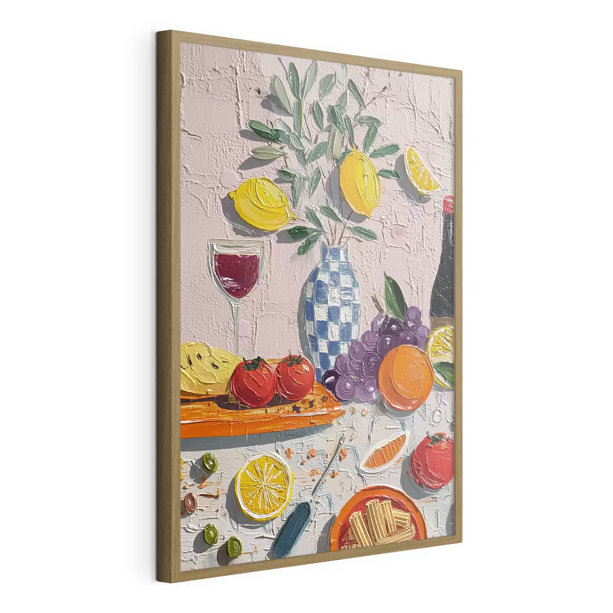 Poster Pastell-Stillleben: Zitronen, Trauben und Tomaten, Impasto f45876