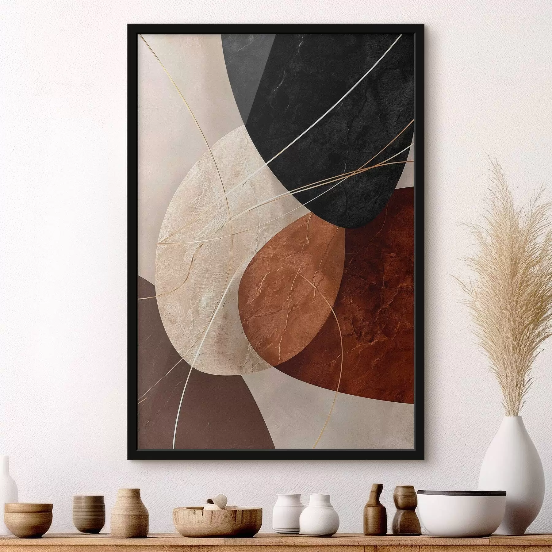 Fototapete Geometrische Ovale in einer beige-karamellfarbenen Palette f45878