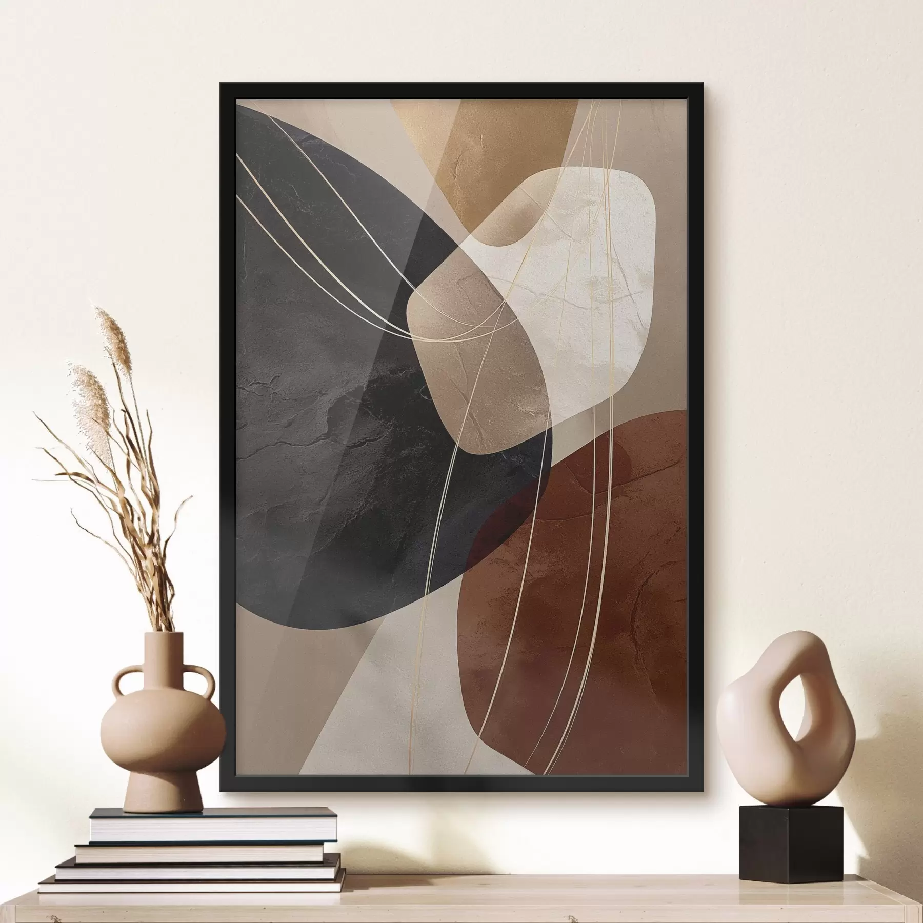 Fototapete Geometrische Formen in warmen Farben, feine Linien f45879