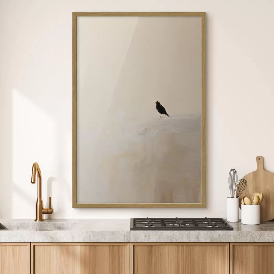 Fototapete Einsamer Vogel auf warmem beigem Hintergrund f45882