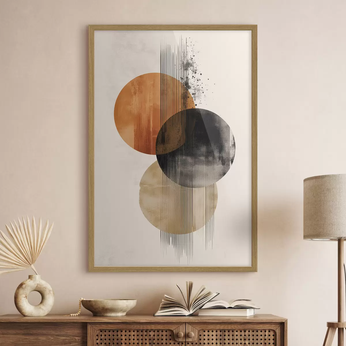 Poster Kreise in Ocker und Tusche f45885