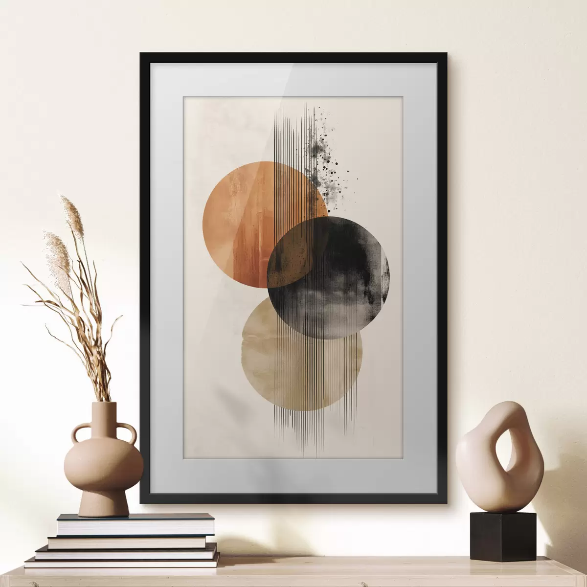 Poster Kreise in Ocker und Tusche f45885