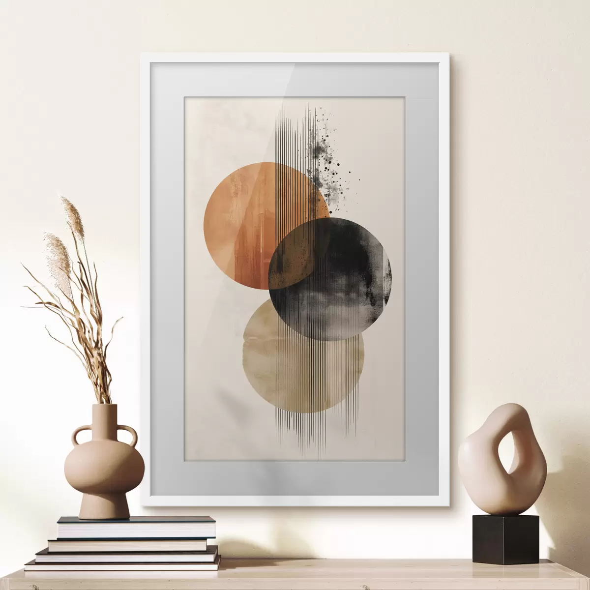 Poster Kreise in Ocker und Tusche f45885
