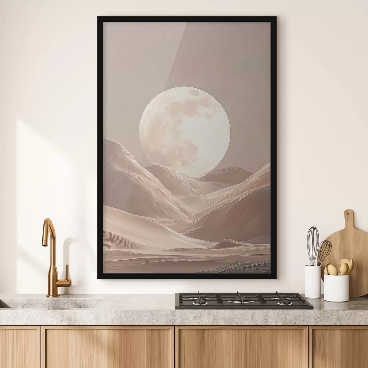 Poster Mond über Sanddünen in rosa Farbtönen f45892