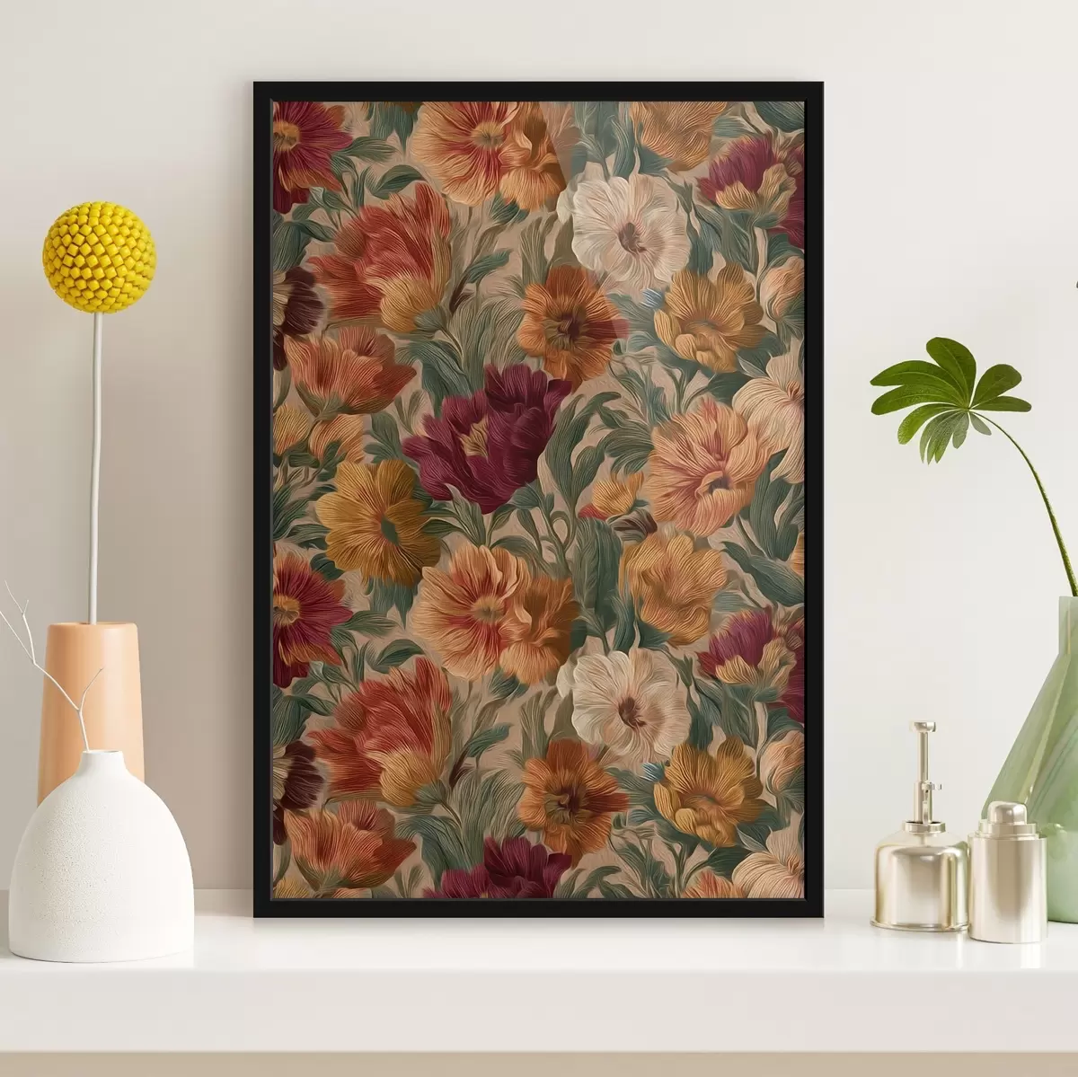 Poster Vintage-Blumenmuster in warmen Farbtönen f45896