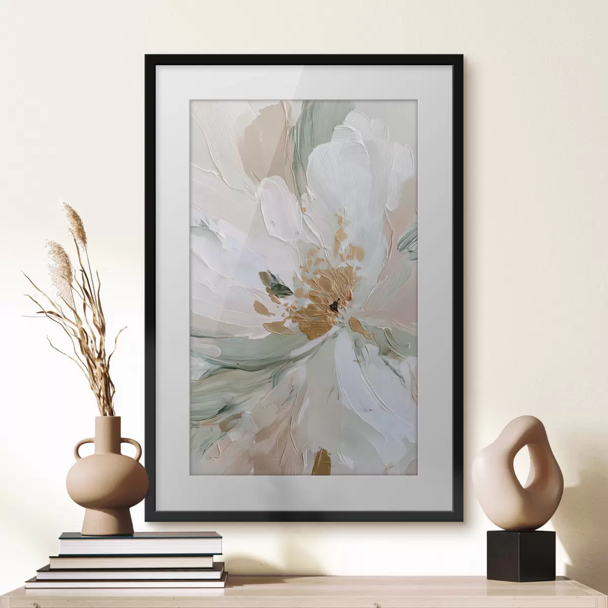 Poster Pastellfarbene Impasto-Blume mit gelben Akzenten f45900