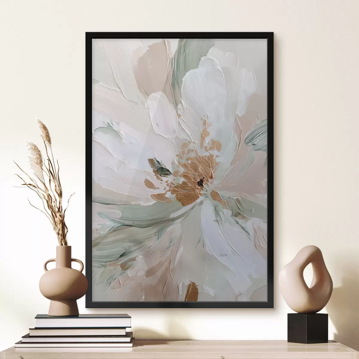 Poster Pastellfarbene Impasto-Blume mit gelben Akzenten f45900