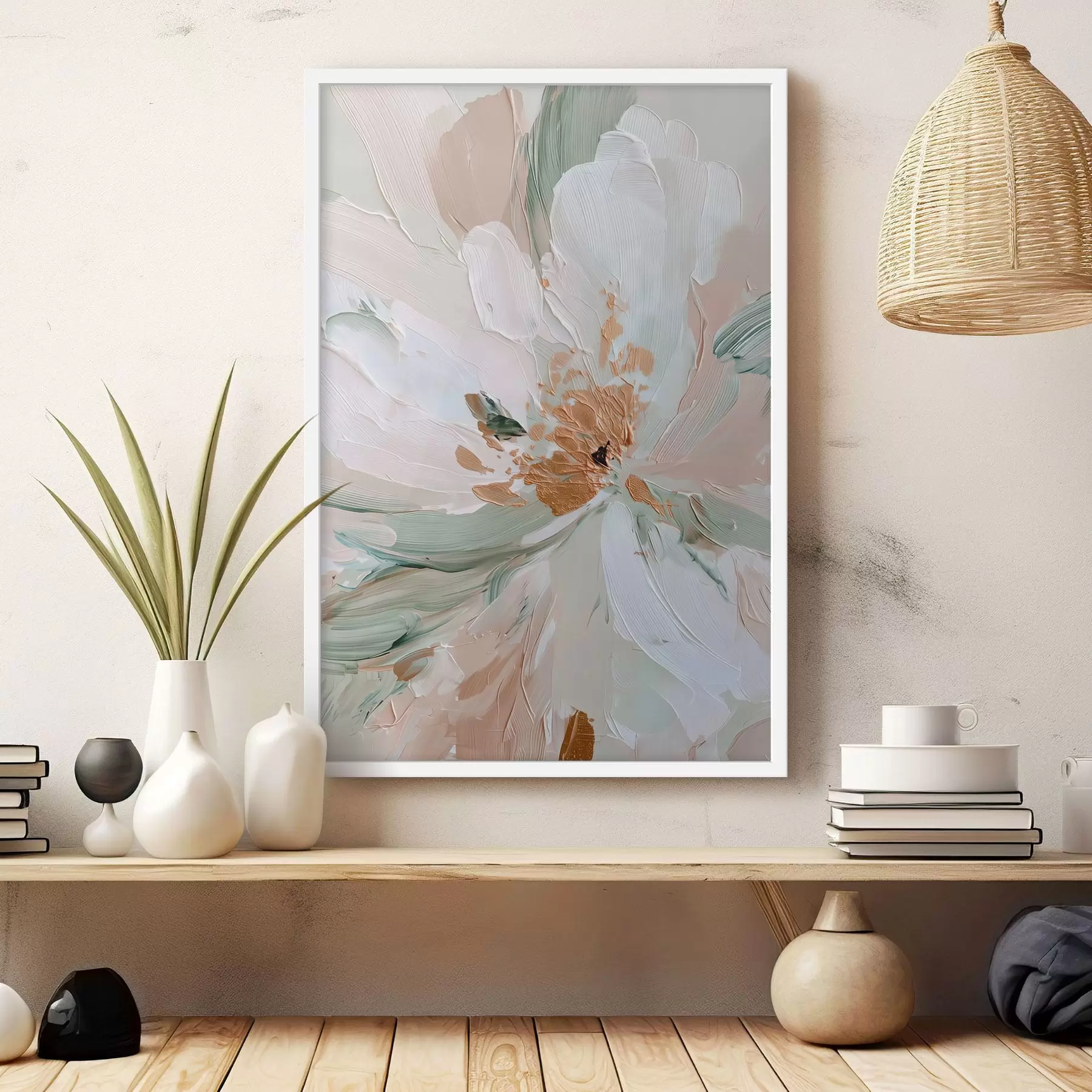 Fototapete Pastellfarbene Impasto-Blume mit gelben Akzenten f45900