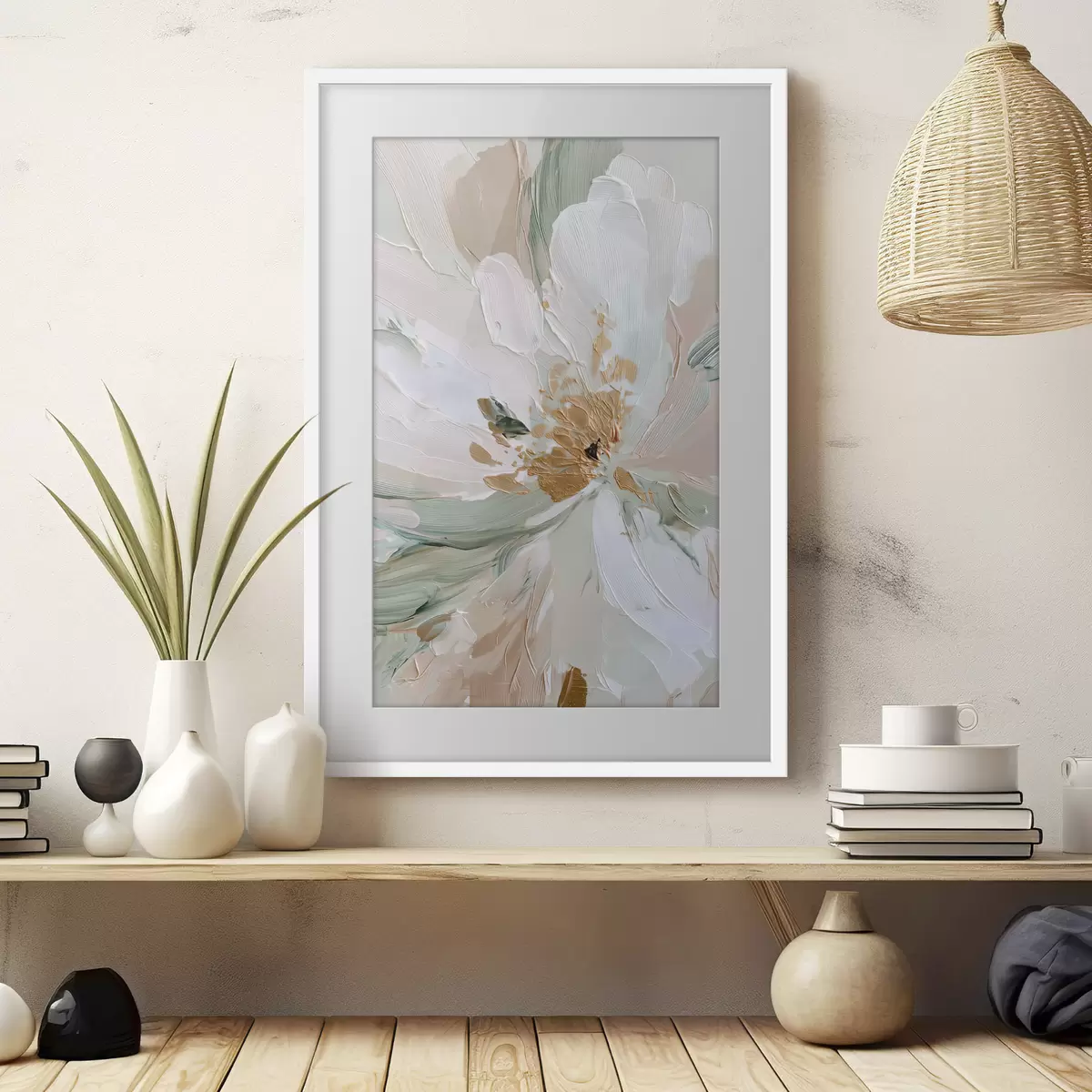Poster Pastellfarbene Impasto-Blume mit gelben Akzenten f45900