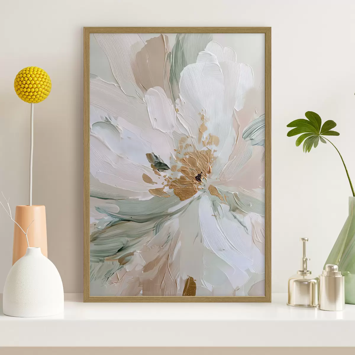 Poster Pastellfarbene Impasto-Blume mit gelben Akzenten f45900