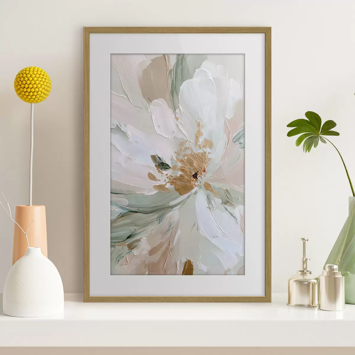 Poster Pastellfarbene Impasto-Blume mit gelben Akzenten f45900