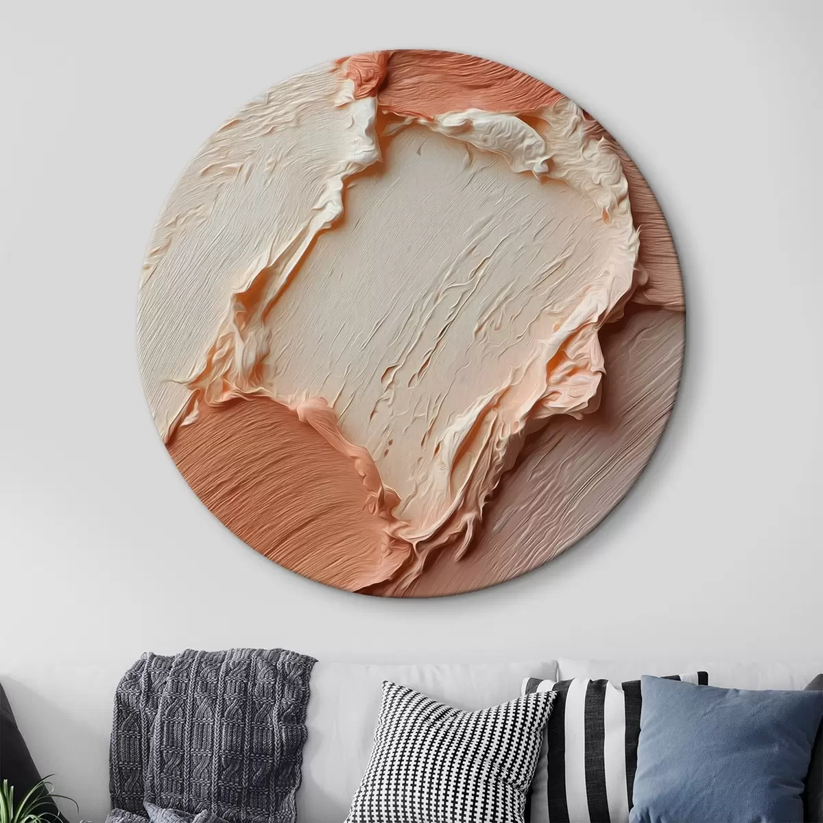 Runde Wandbilder Creme-pfirsichfarbene Striche mit Struktur, reichhaltiger Farbauftrag r45869