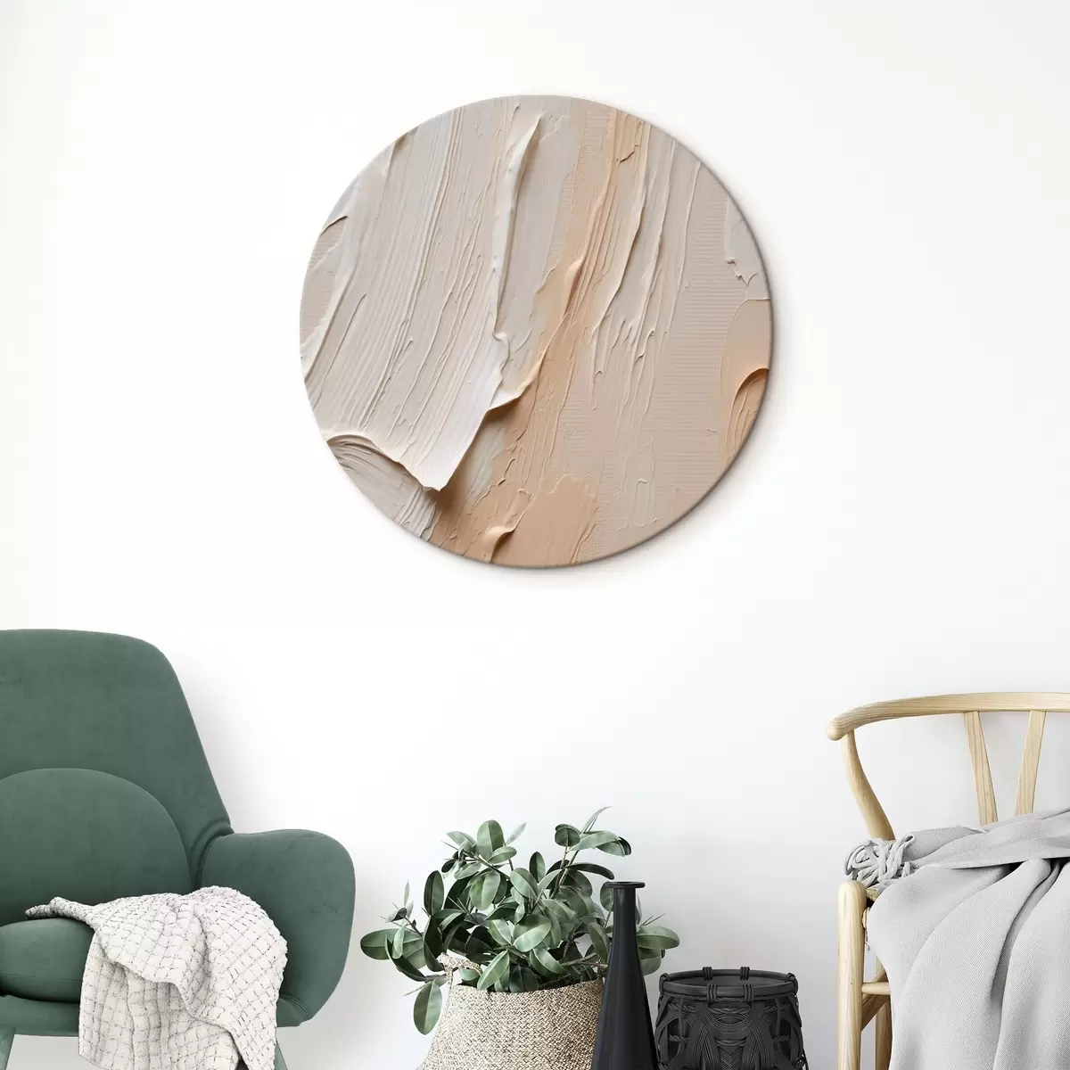 Runde Wandbilder Strukturierte Pastellstriche in Beige-Creme-Tönen r45871