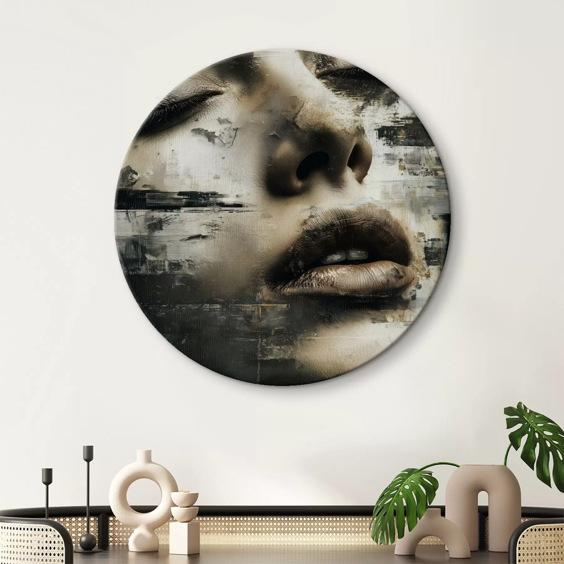 Fototapete Abstraktes Frauenporträt mit Glitch-Effekt und Texturen r45873