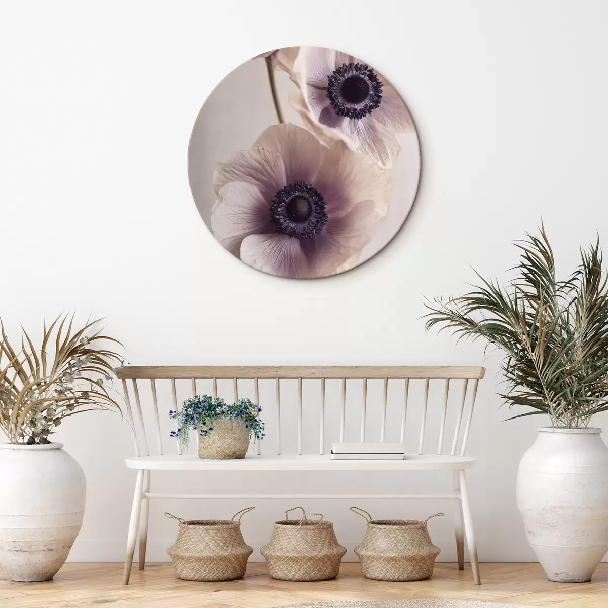 Runde Wandbilder Zarte Anemonen mit dunkler Mitte, pastellfarben r45875