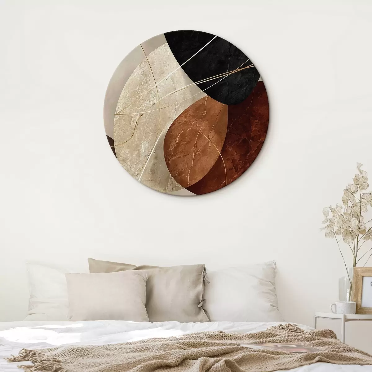 Runde Wandbilder Geometrische Ovale in einer beige-karamellfarbenen Palette r45878