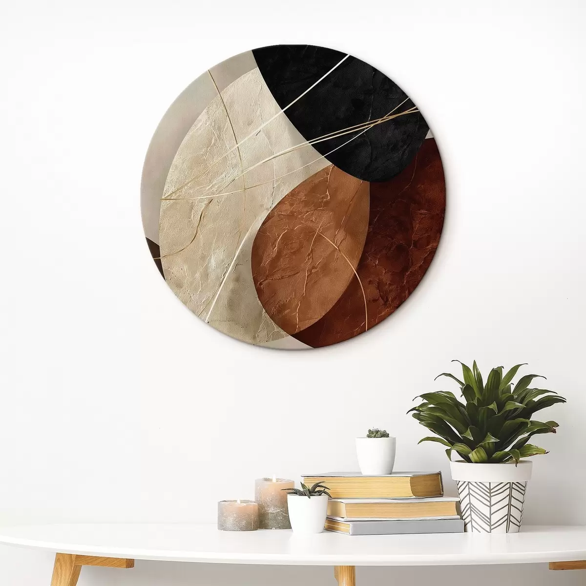 Runde Wandbilder Geometrische Ovale in einer beige-karamellfarbenen Palette r45878