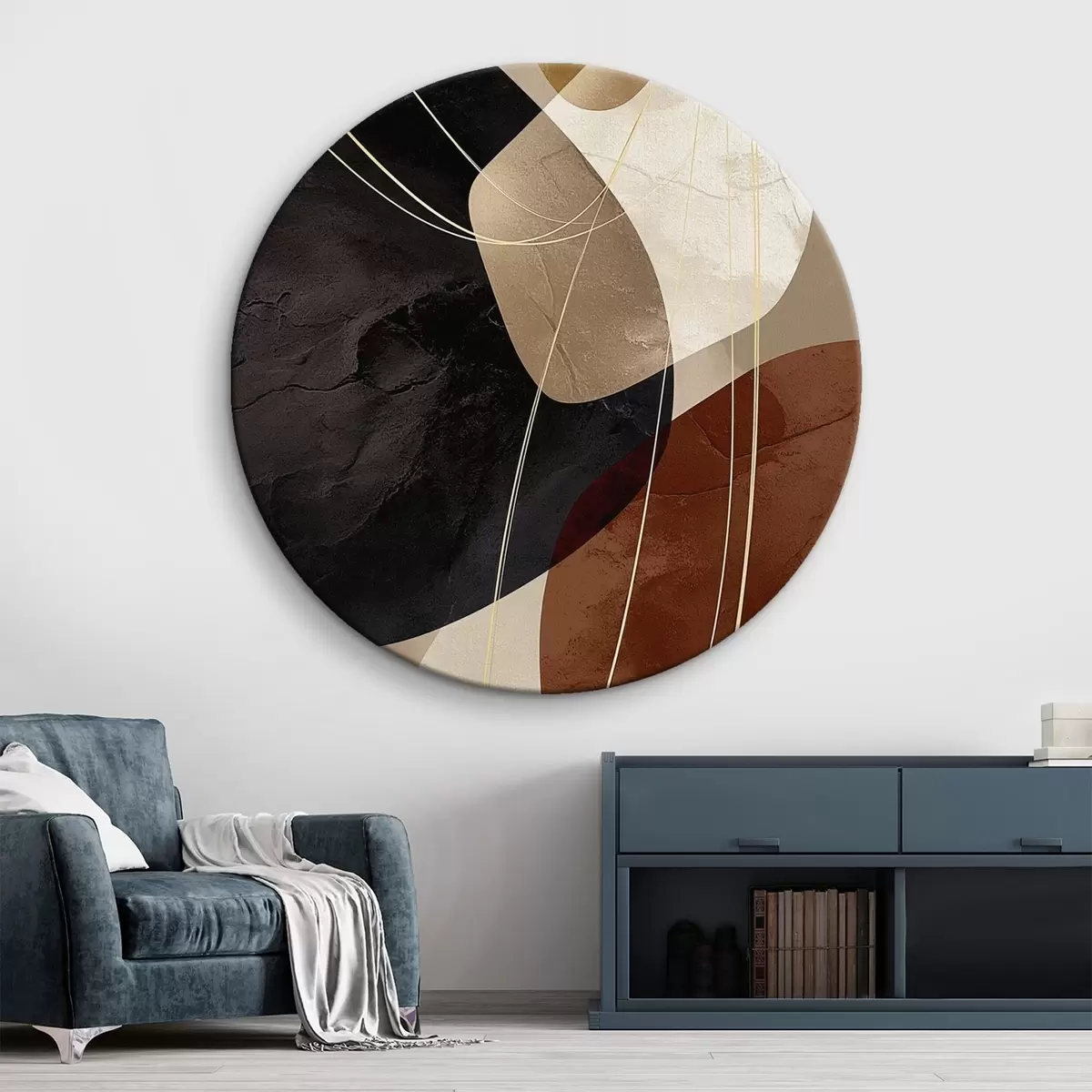 Runde Wandbilder Geometrische Formen in warmen Farben, feine Linien r45879