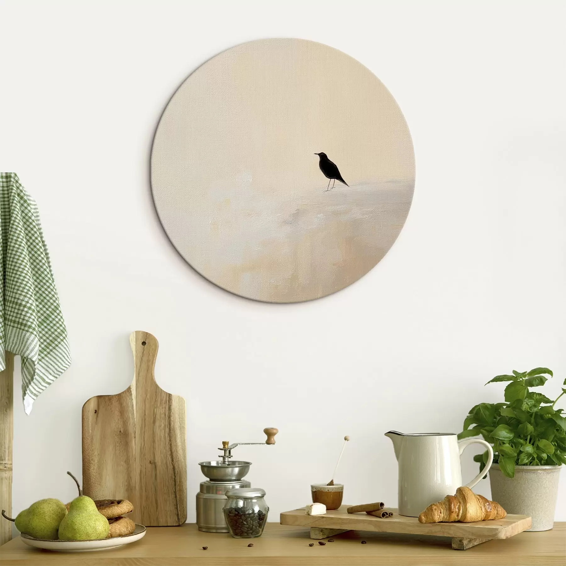 Fototapete Einsamer Vogel auf warmem beigem Hintergrund r45882