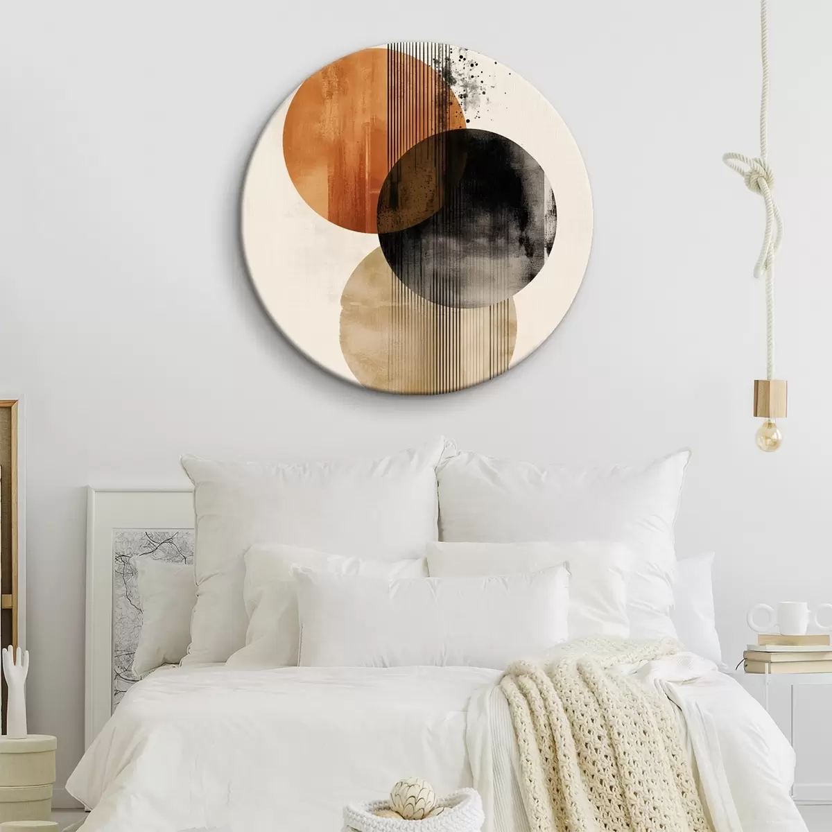 Runde Wandbilder Drei strukturierte Kreise mit Linien in einer terrakotta-schwarzen Farbpalette r45885