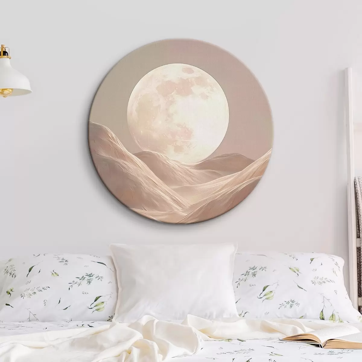 Runde Wandbilder Mond über Sanddünen in rosa Farbtönen r45892
