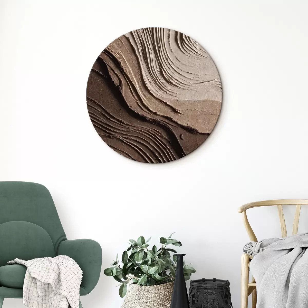 Runde Wandbilder Reliefartige Schokoladen-Beige-Schichten, strukturierte Paste r45894