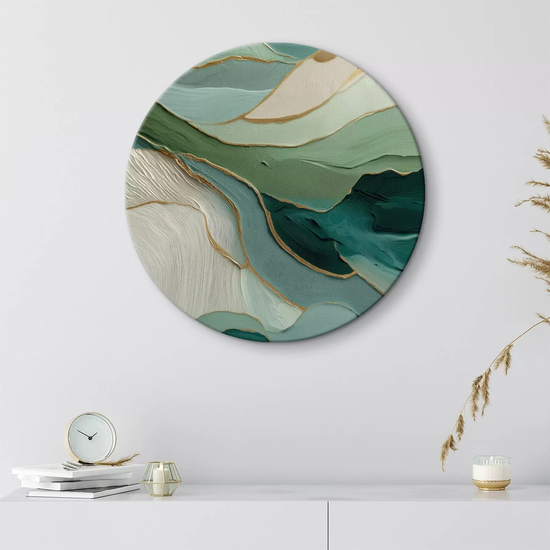 Fototapete Mehrschichtige grüne Abstraktion mit gelben Linien und Tiefe r45902