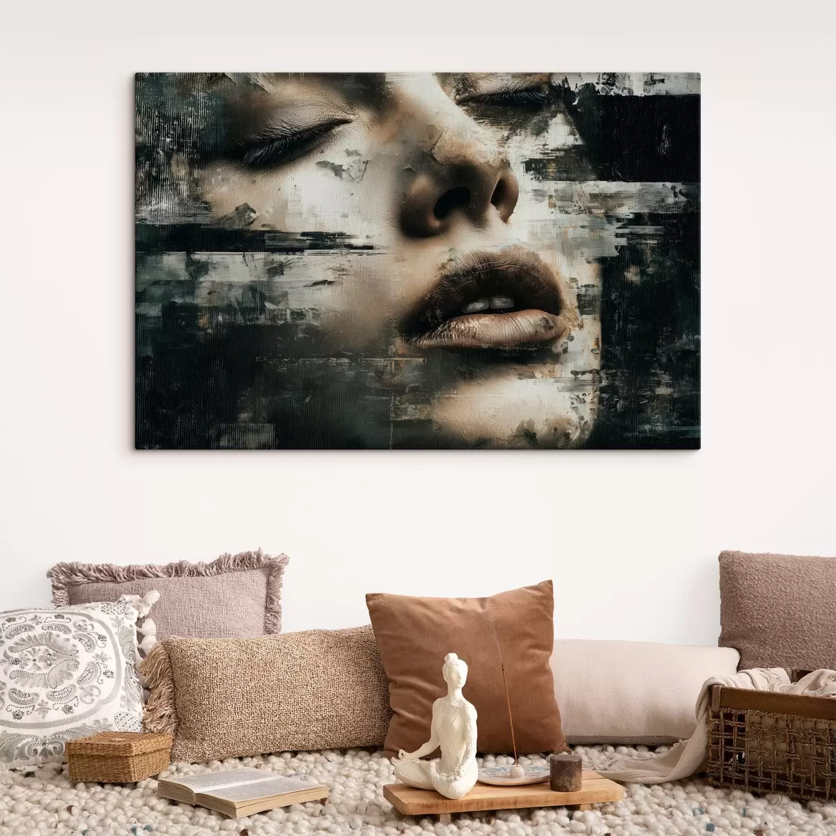 Fototapete Abstraktes Frauenporträt mit Glitch-Effekt und Texturen s45873