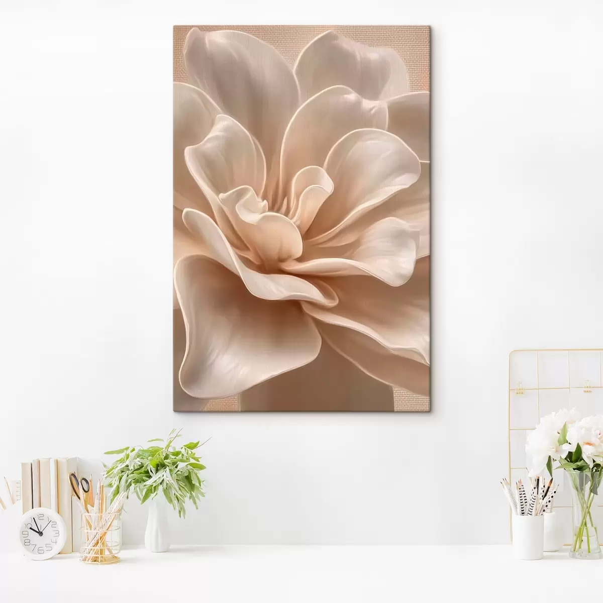 Fototapete Große cremefarbene Blume, weiche Blütenblätter, Makroaufnahme s45874