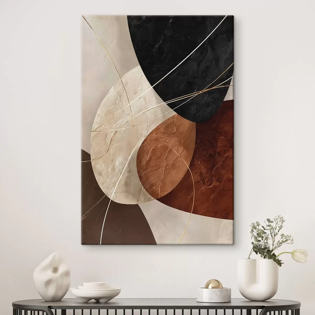Fototapete Geometrische Ovale in einer beige-karamellfarbenen Palette s45878