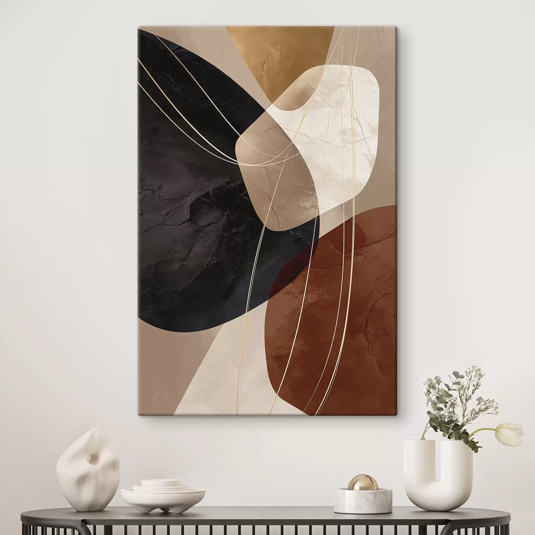 Fototapete Geometrische Formen in warmen Farben, feine Linien s45879