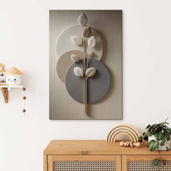 Wandbild Reliefkreise und ein Ast in warmen, neutralen Farbtönen, Leinwandbilder Minimalismus, s45883 : Uwalls.de