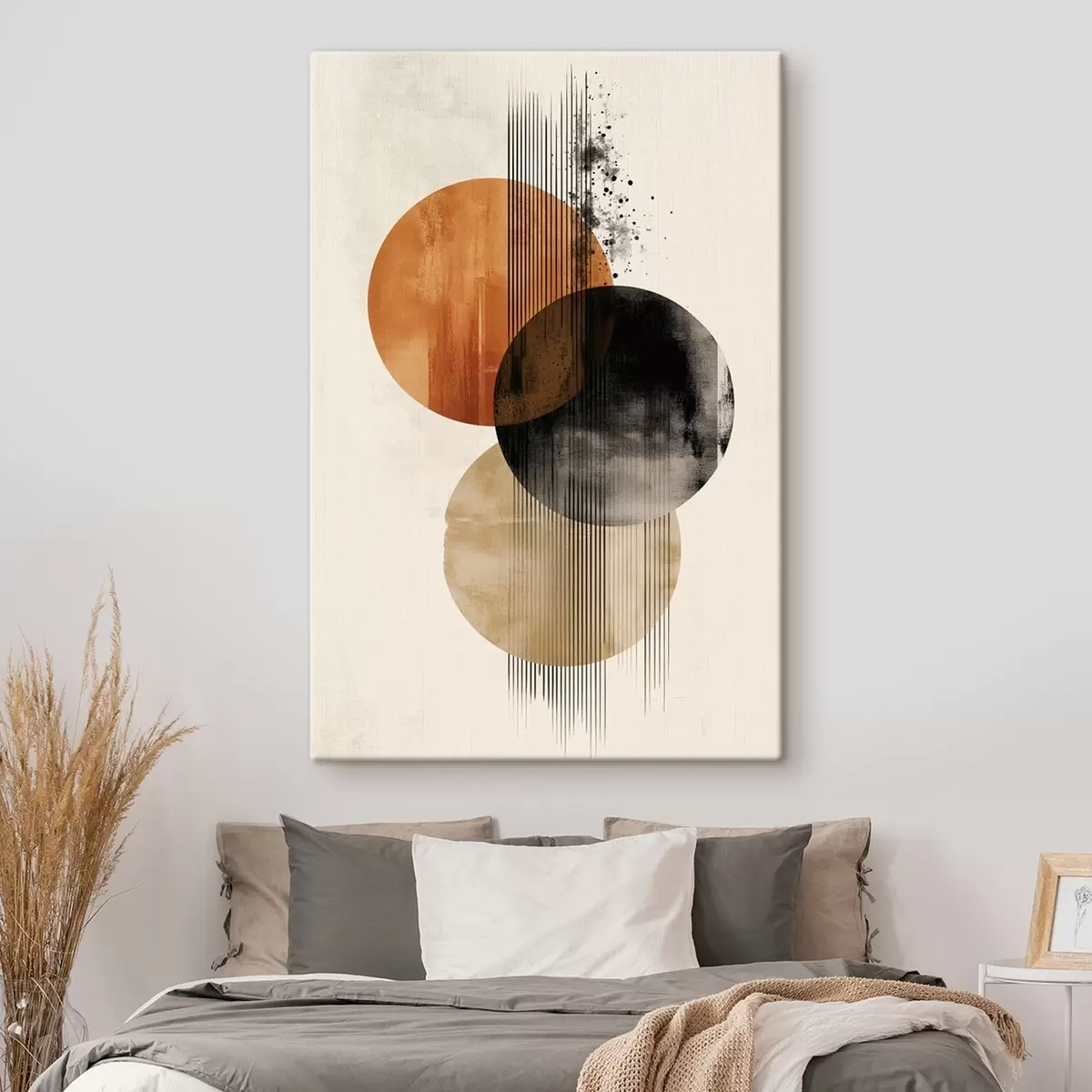 Fototapete Drei strukturierte Kreise mit Linien in einer terrakotta-schwarzen Farbpalette s45885