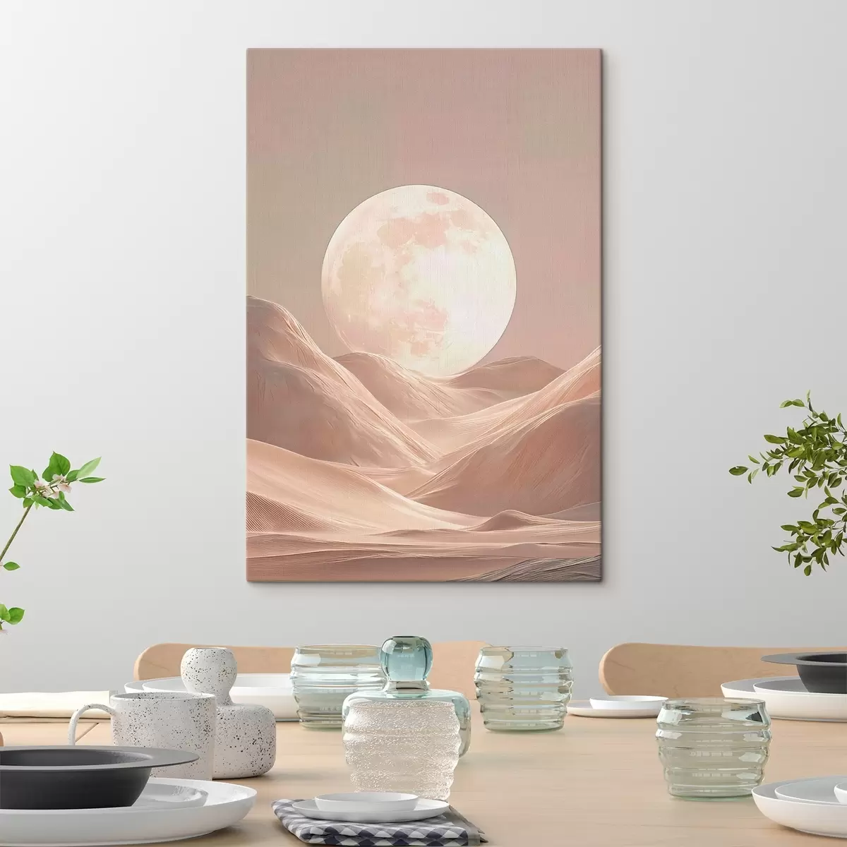 Fototapete Mond über Sanddünen in rosa Farbtönen s45892