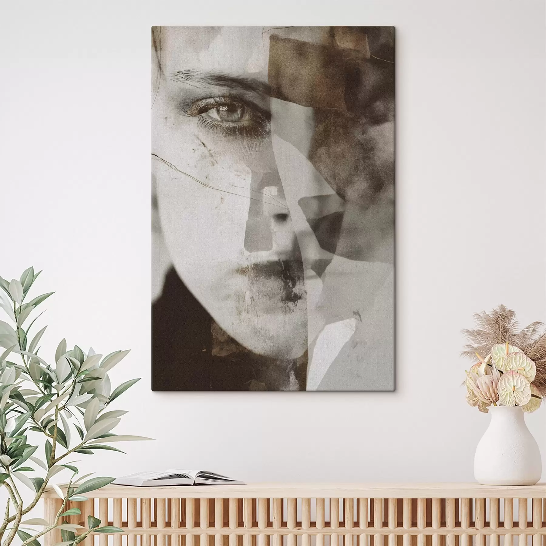 Fototapete Abstraktes Porträt in Sepia, Texturen und Flecken s45897