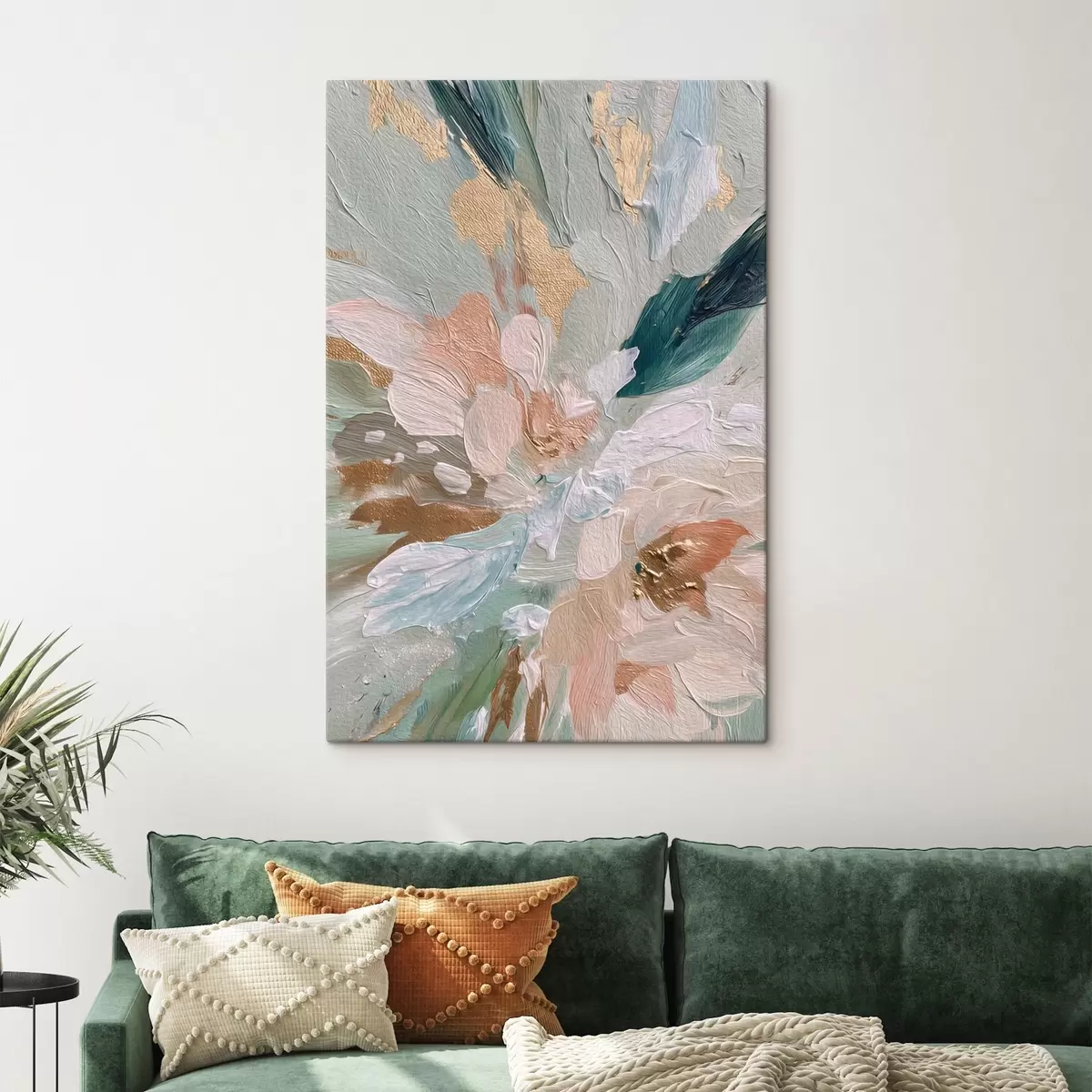 Fototapete Pastellfarbene Blumenstriche mit gelben Sprenkeln s45899