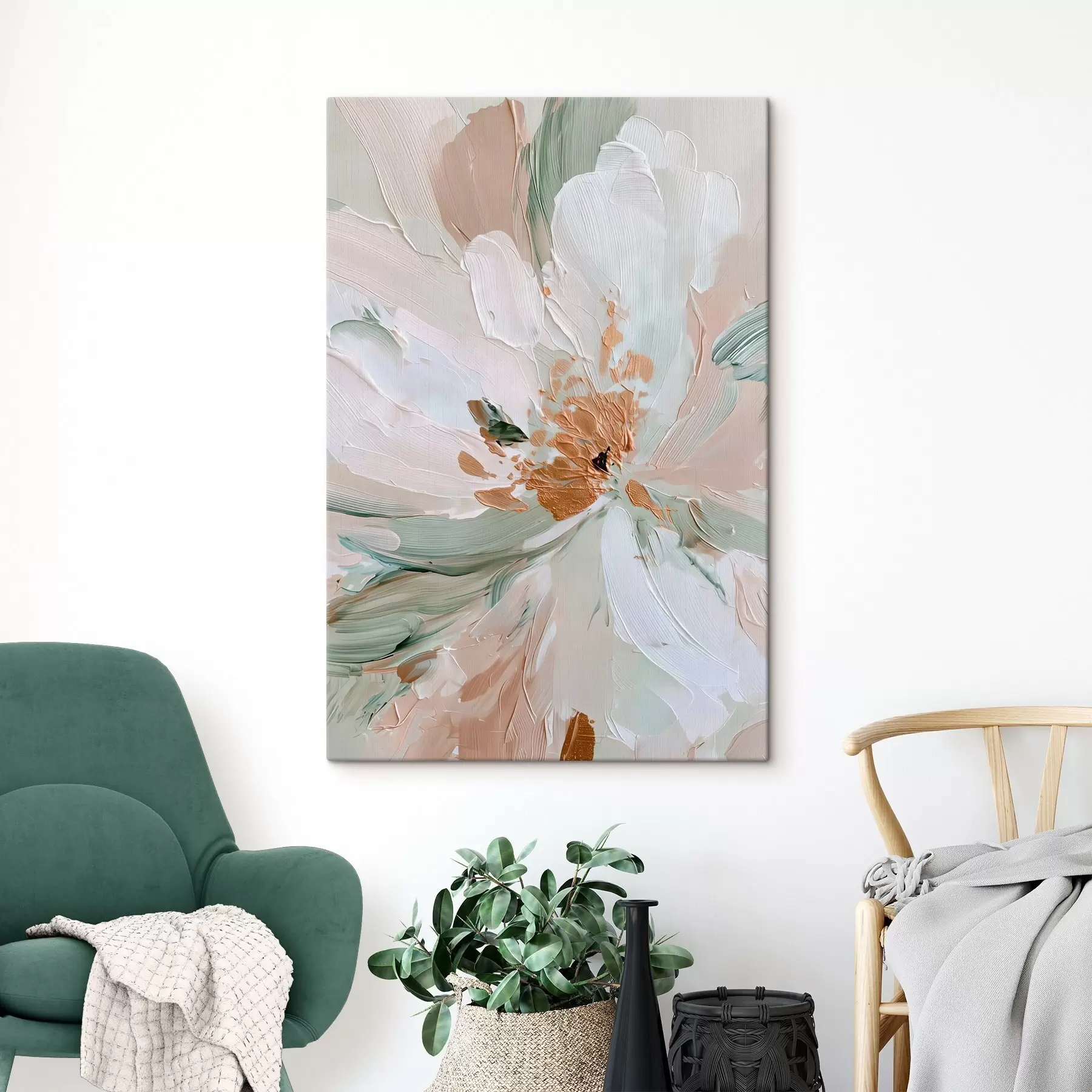 Fototapete Pastellfarbene Impasto-Blume mit gelben Akzenten s45900