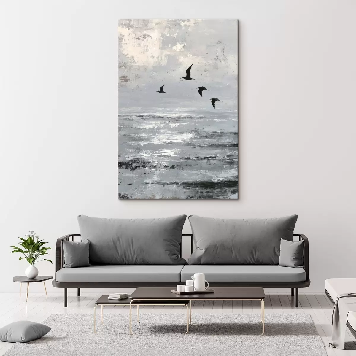 Fototapete Abstrakte Landschaft mit Vögeln s46004
