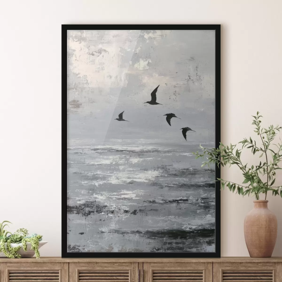 Poster Abstrakte Landschaft mit Vögeln f46004
